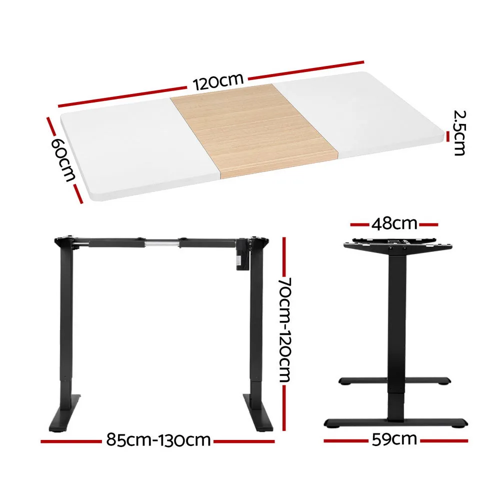 120cm Motorised Standing Desk Sit Stand Desks - White & Pine