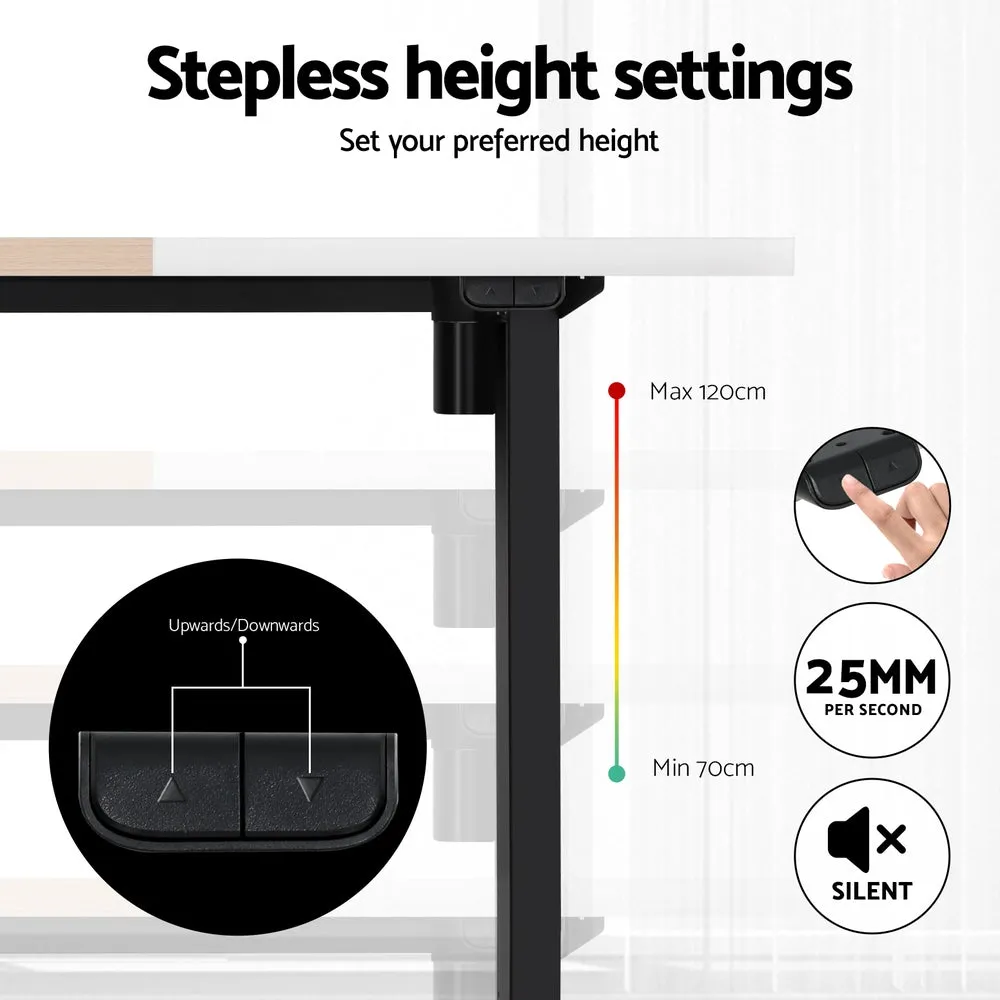 120cm Motorised Standing Desk Sit Stand Desks - White & Pine
