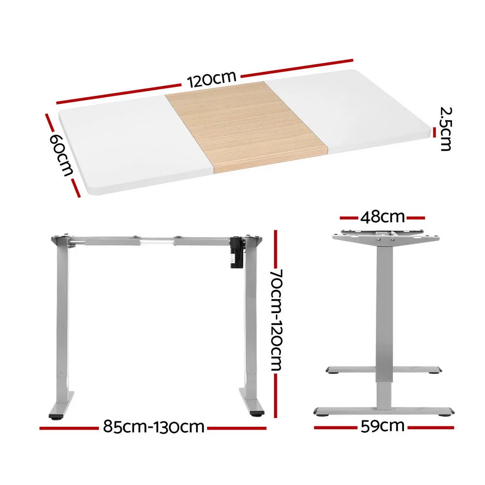 120cm Standing Desk Electric Sit Stand Desks - White & Pine