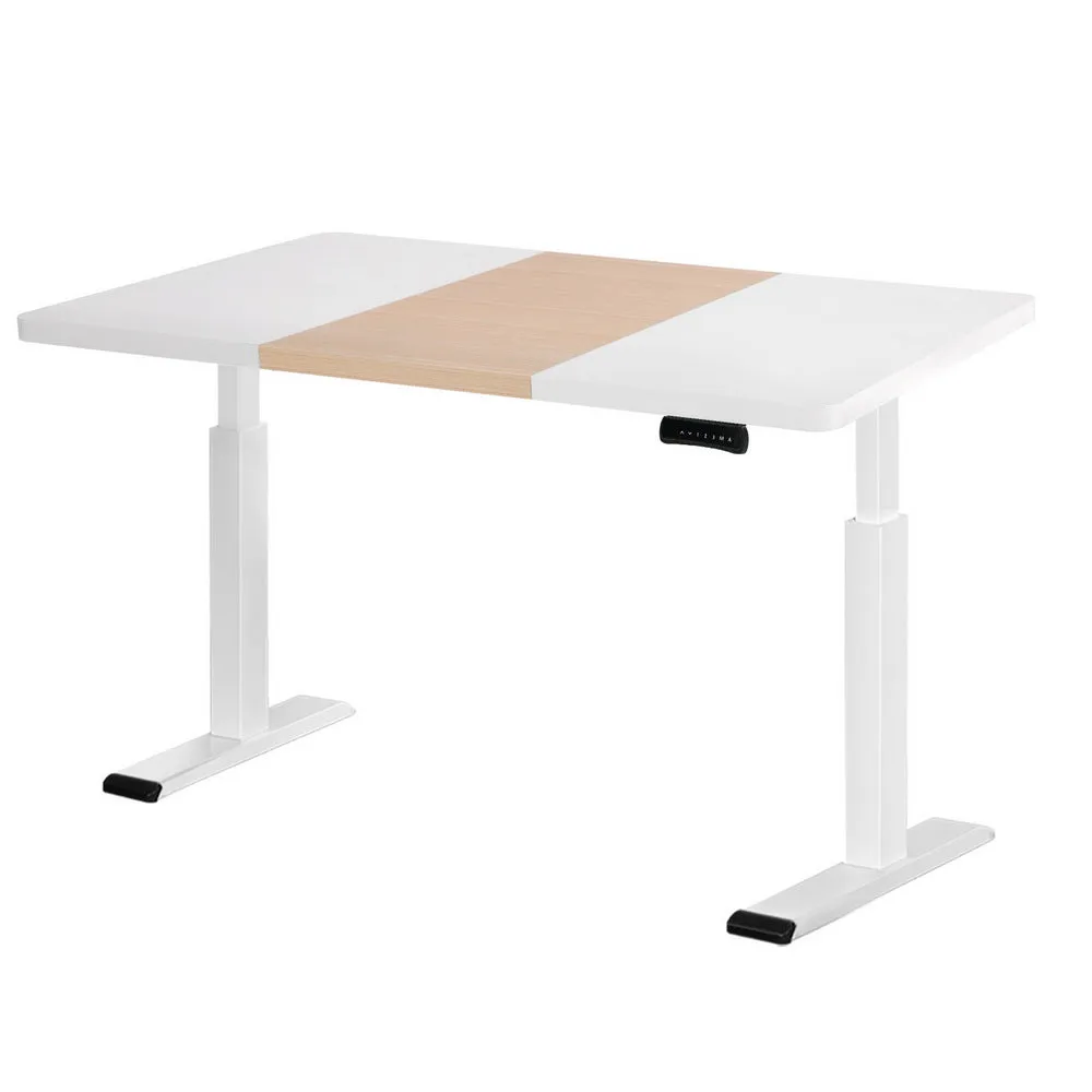 120cm Standing Desk Motorised Dual Motor - White & Pine