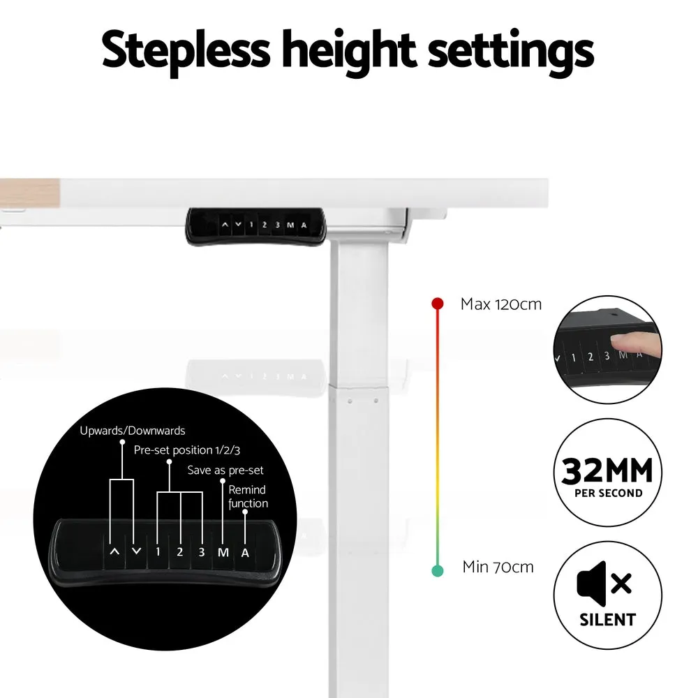 120cm Standing Desk Motorised Dual Motor - White & Pine