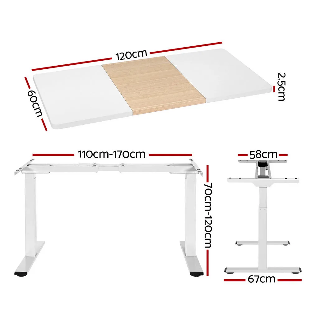 120cm Standing Desk Motorised Dual Motor - White & Pine