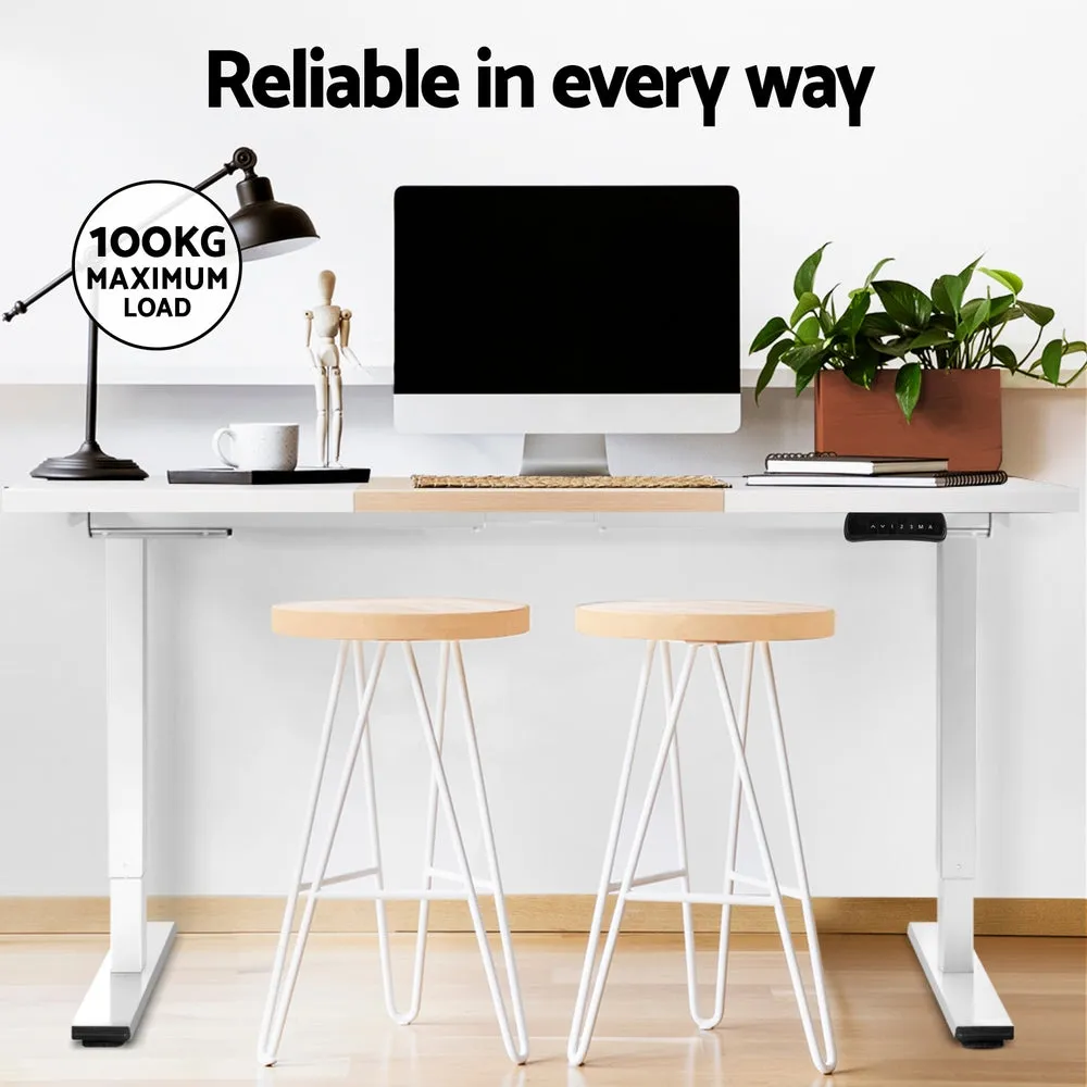 120cm Standing Desk Motorised Dual Motor - White & Pine