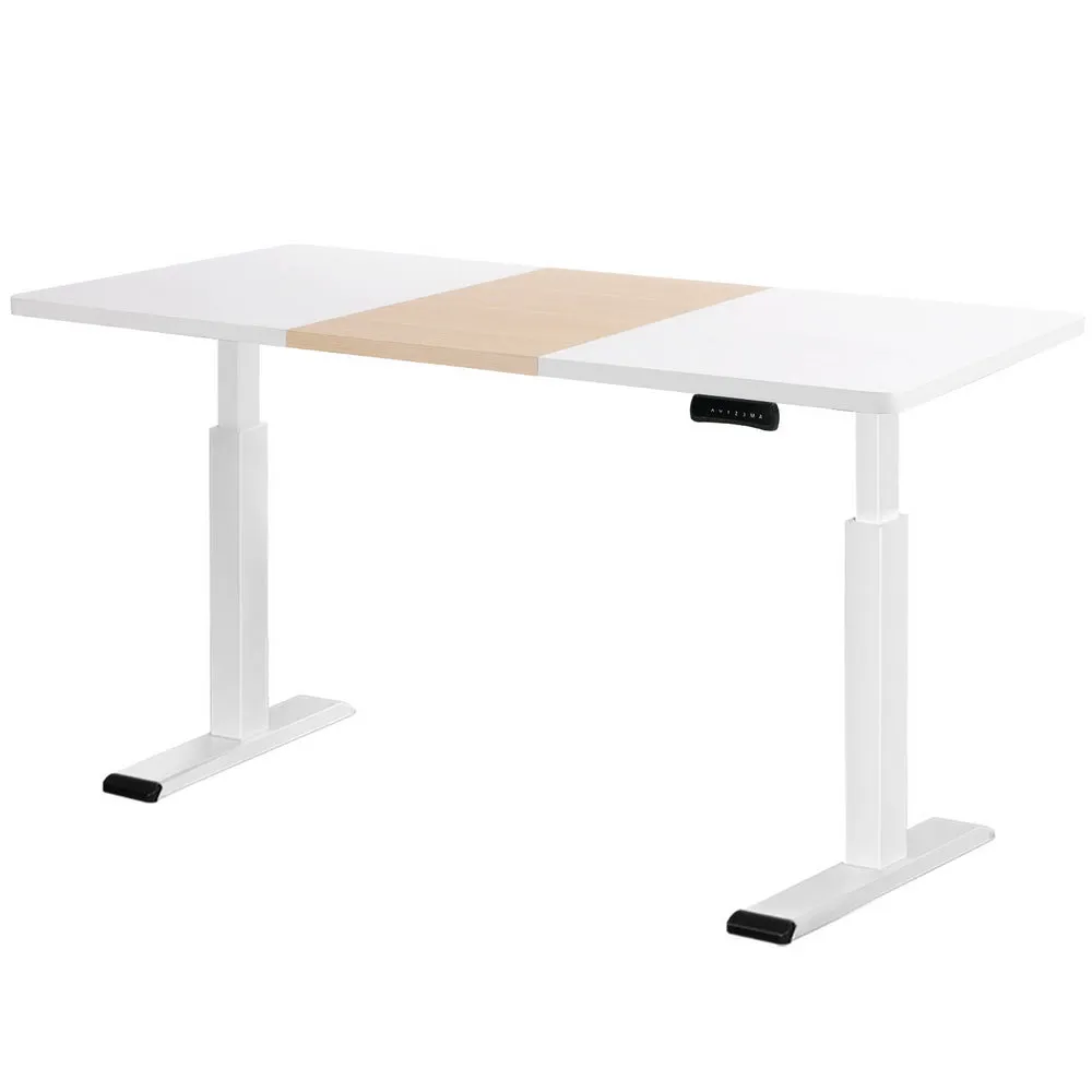 140cm Standing Desk Motorised Dual Motor - White & Pine