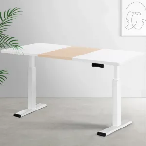 140cm Standing Desk Motorised Dual Motor - White & Pine
