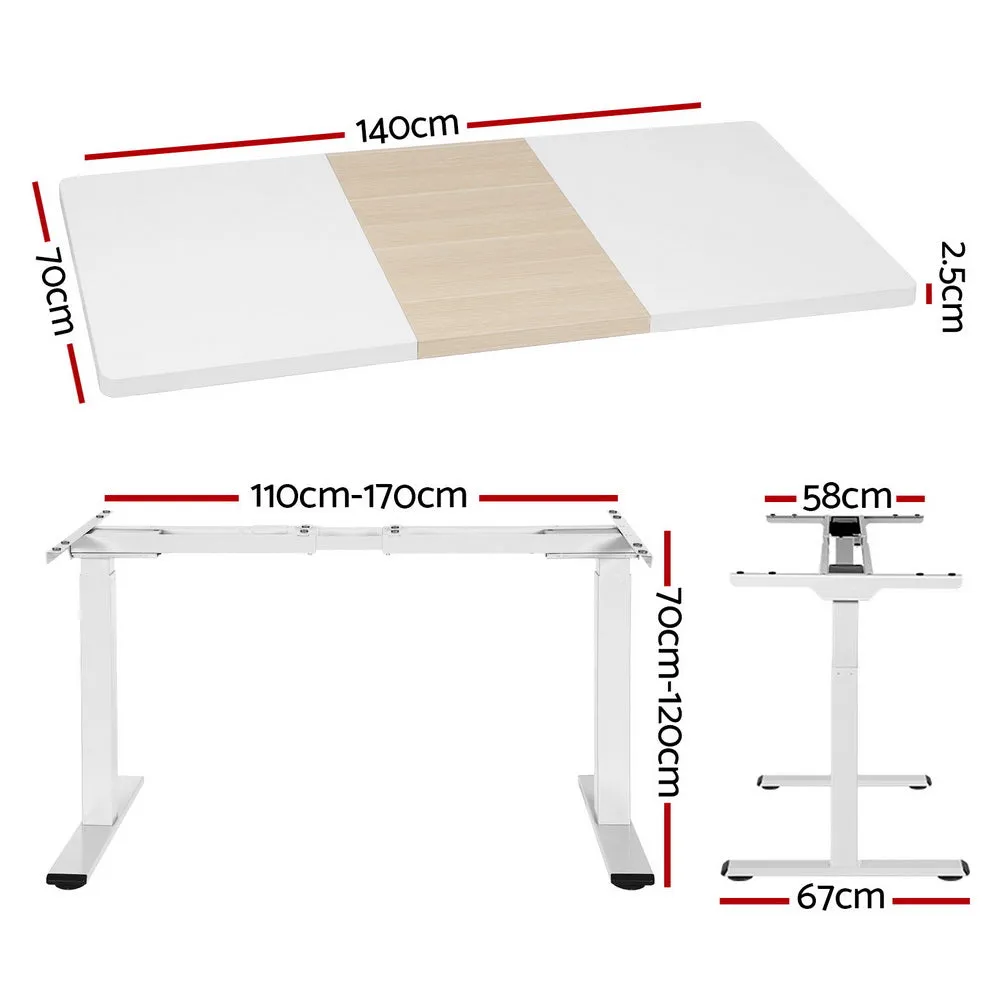 140cm Standing Desk Motorised Dual Motor - White & Pine