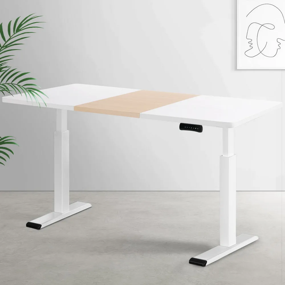 140cm Standing Desk Motorised Dual Motor - White & Pine