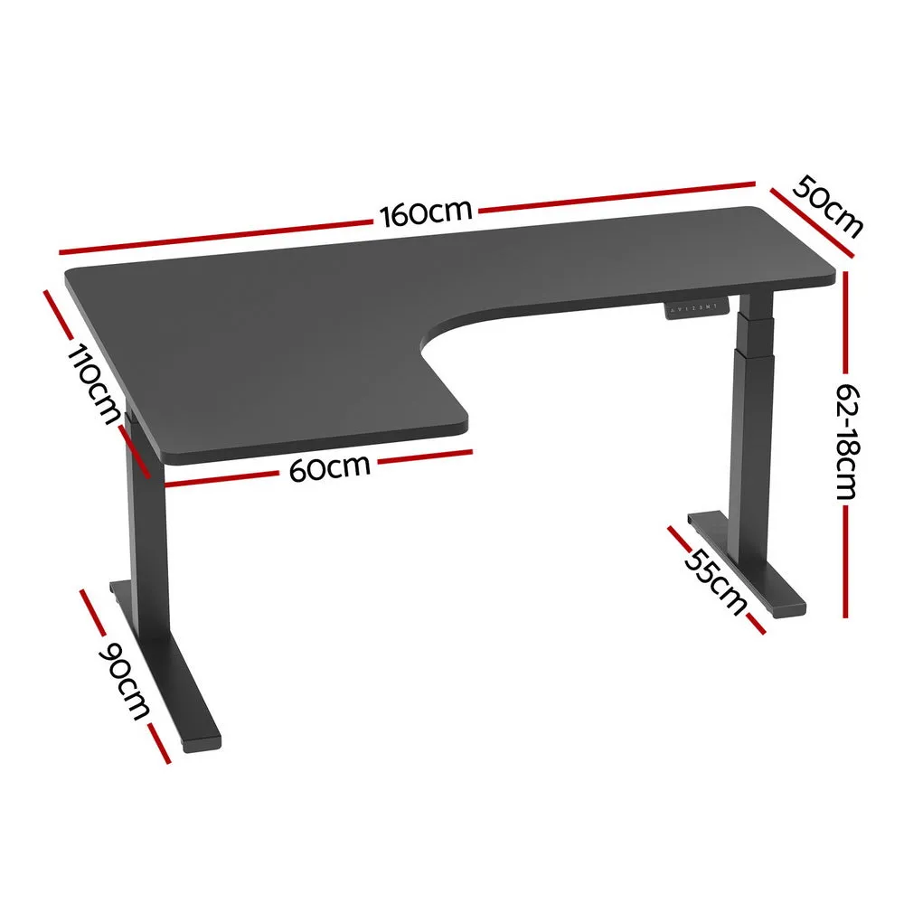 160cm Standing Desks L-shape Motorised - Black