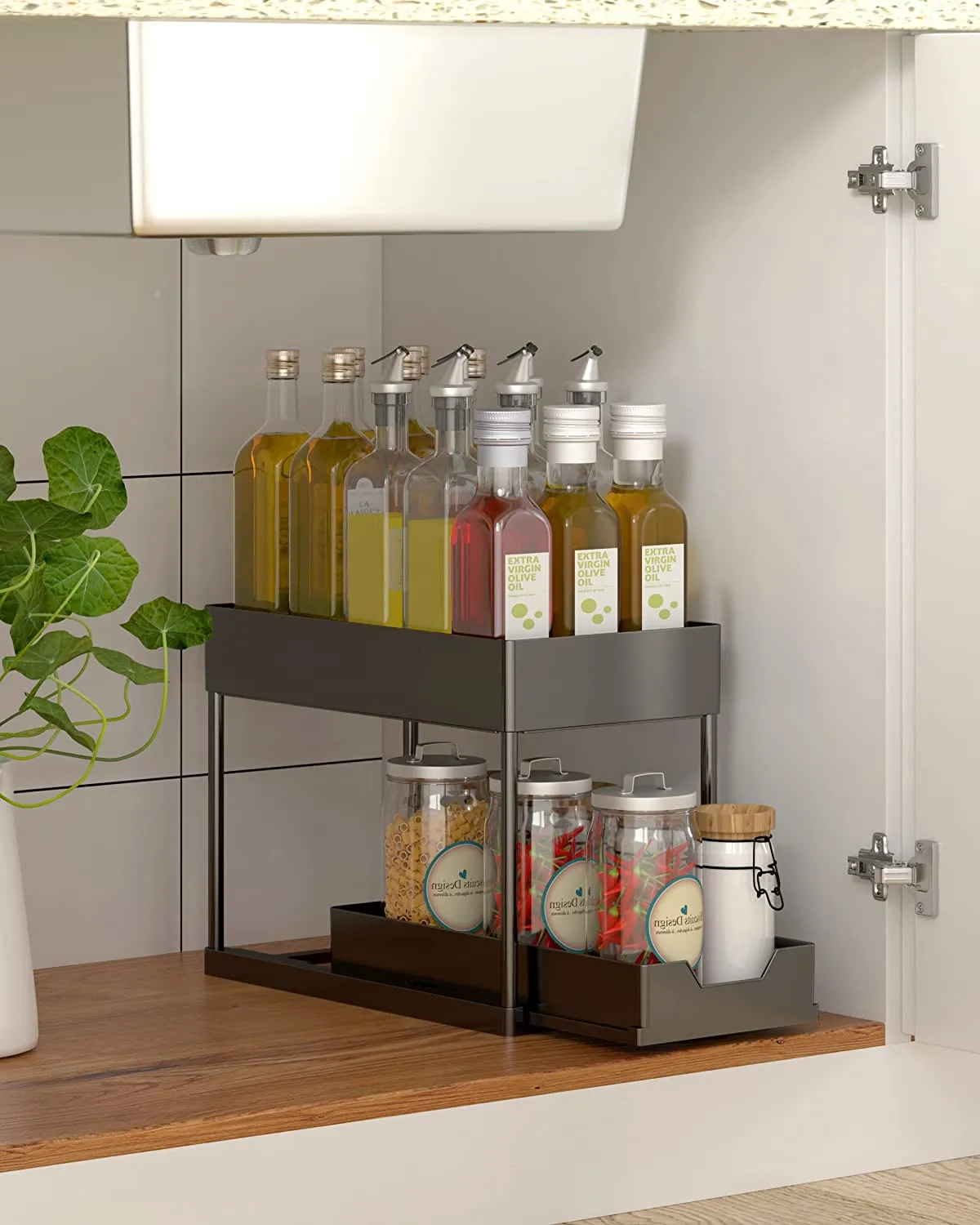 2-Tier Kitchen/Under-Sink Slim Pull Out Sliding Storage
