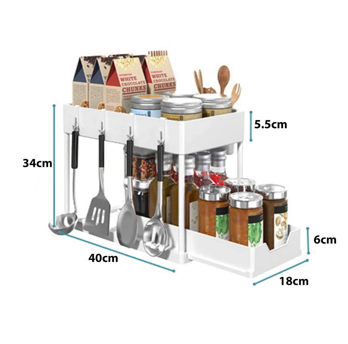 2-Tier Kitchen/Under-Sink Slim Pull Out Sliding Storage