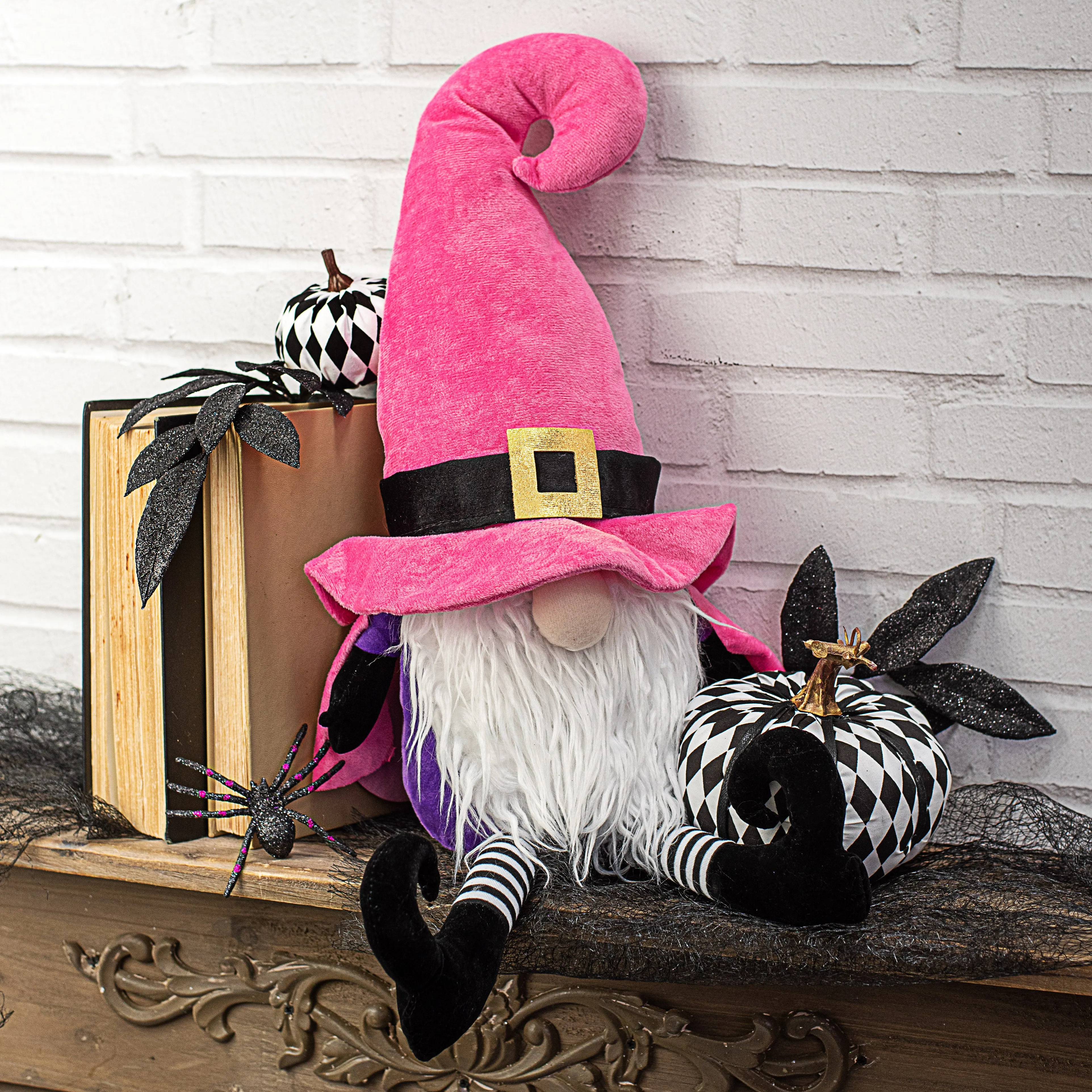 22" Plush Witch Gnome: Pink & Black