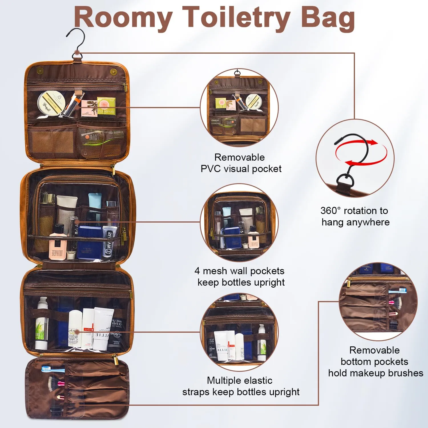3-in-1 Large Personalized PU Leather Toiletry Bag For Men, Custom Groomsmen Gifts Hanging Travel Organizer Bag, Laser Engraved Name Monogram Shaving Kit Gift For Him Husband Father Dad Dop