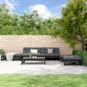 5 Piece Garden Lounge Set Black Solid Wood Pine