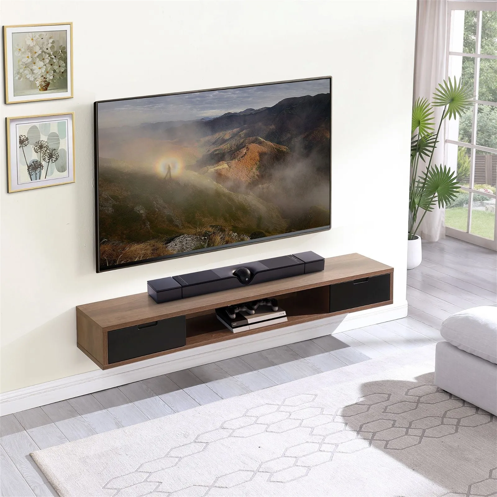 Air Entertainment Cabinet, Wall Mount TV Unit, 2000mm Dark Oak by Criterion