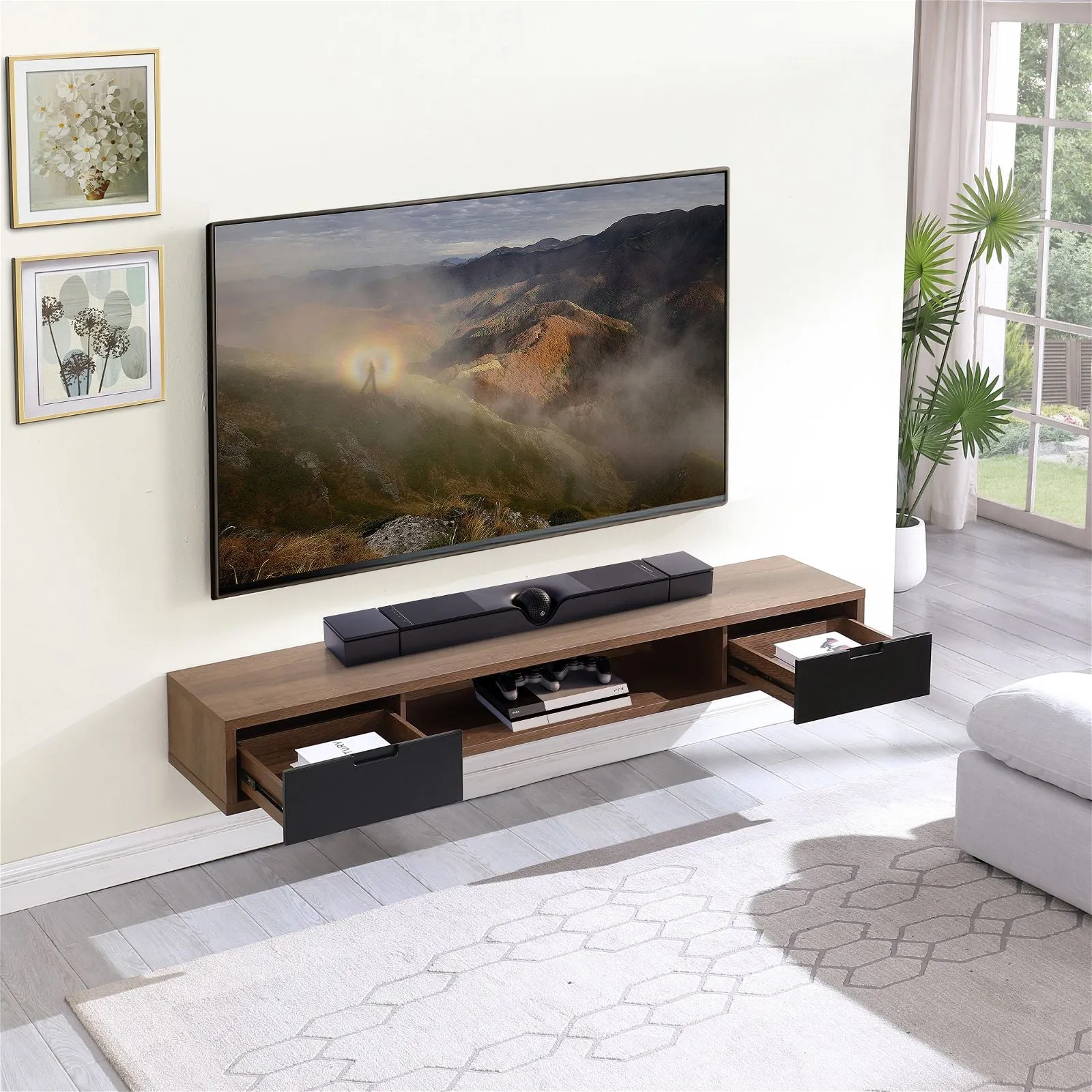 Air Entertainment Cabinet, Wall Mount TV Unit, 2000mm Dark Oak by Criterion