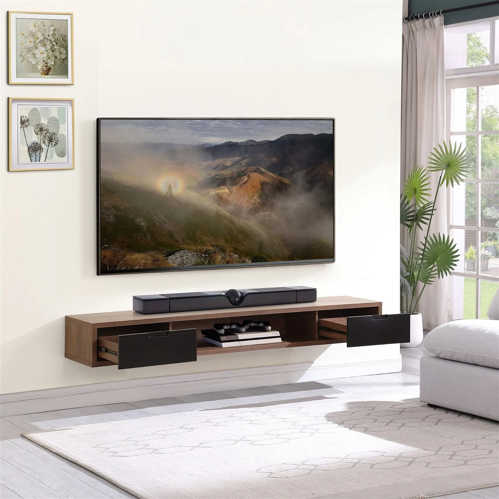 Air Entertainment Cabinet, Wall Mount TV Unit, 2000mm Dark Oak by Criterion