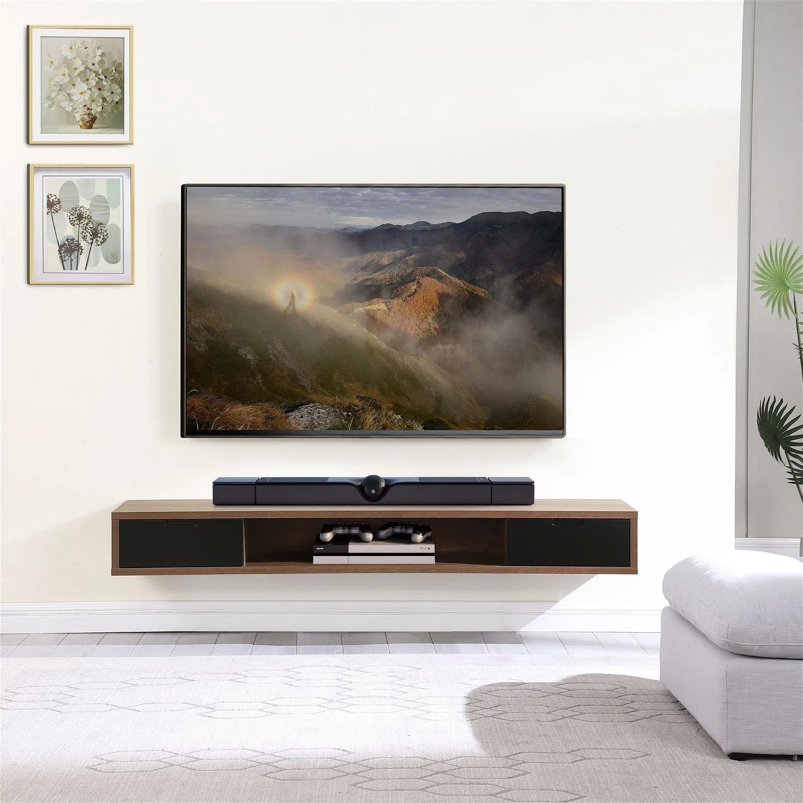 Air Entertainment Cabinet, Wall Mount TV Unit, 2000mm Dark Oak by Criterion