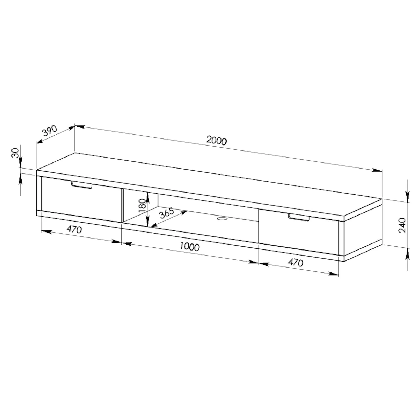Air Entertainment Cabinet, Wall Mount TV Unit, 2000mm Dark Oak by Criterion