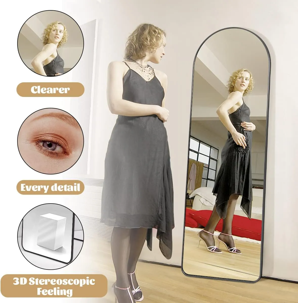 Aluminum Alloy Frame Arched Mirror 157x47cm
