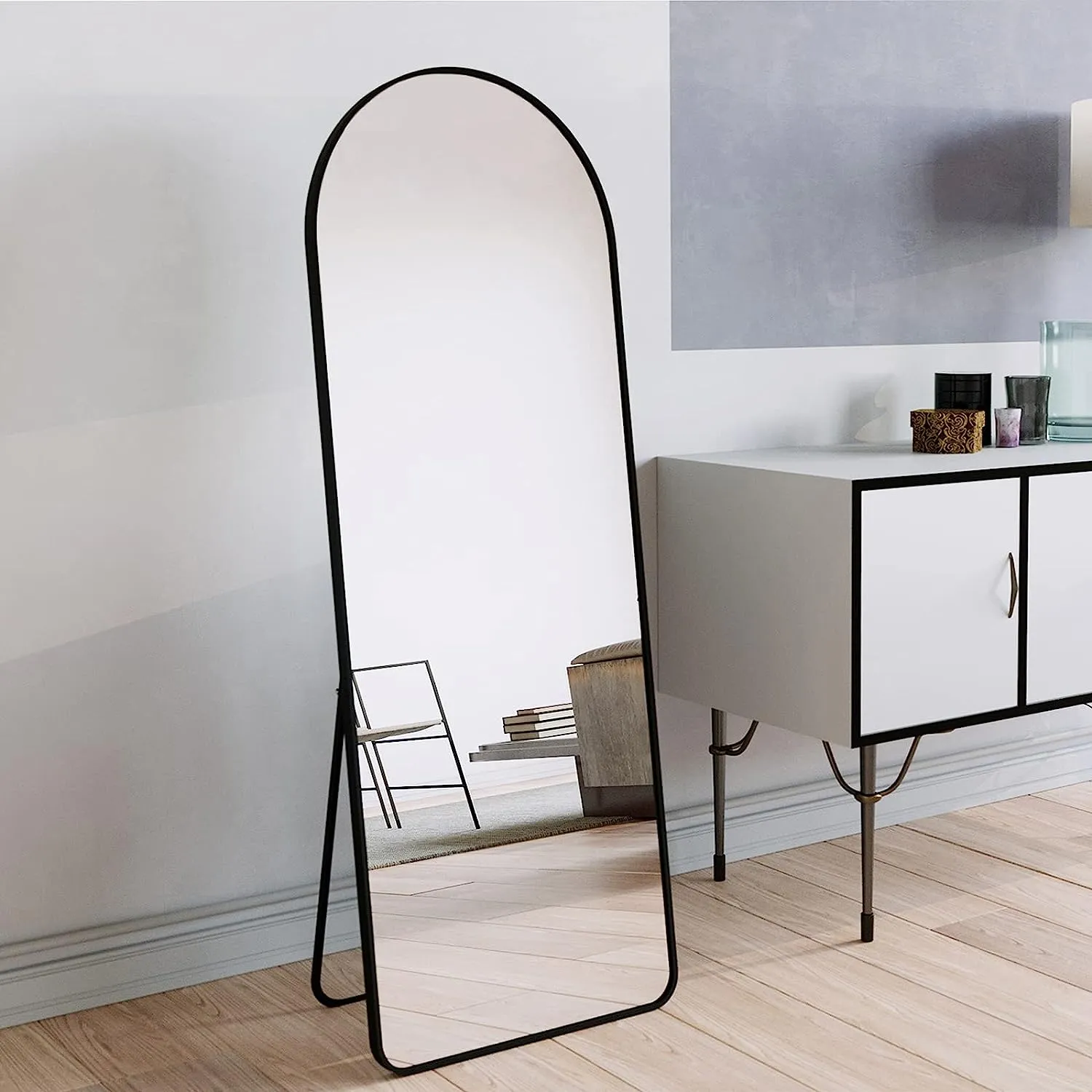 Aluminum Alloy Frame Arched Mirror 157x47cm
