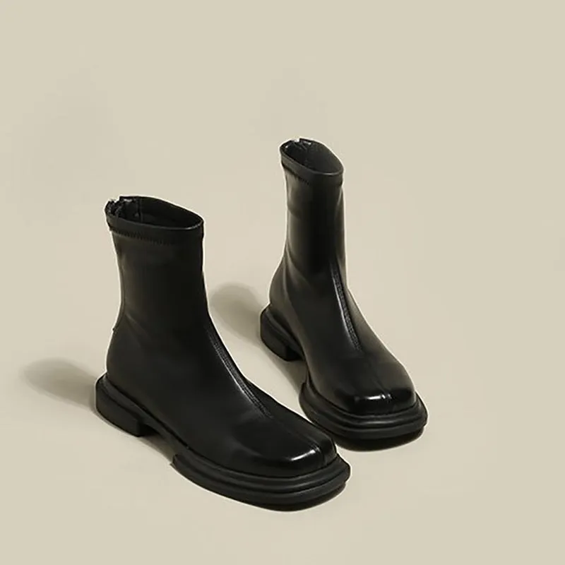 Amozae Winter Chelsea Short Woomen Boots New British Style Thick-Soled Fleece Square Toe Solid Office Ladies Shoes Fashion Females