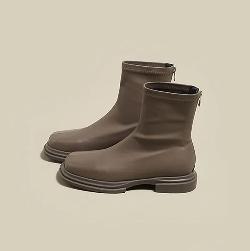 Amozae Winter Chelsea Short Woomen Boots New British Style Thick-Soled Fleece Square Toe Solid Office Ladies Shoes Fashion Females