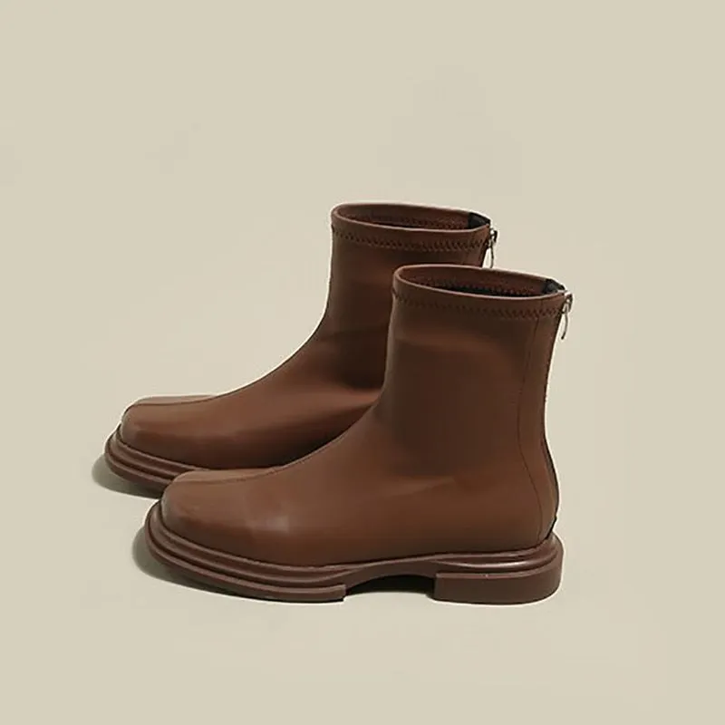 Amozae Winter Chelsea Short Woomen Boots New British Style Thick-Soled Fleece Square Toe Solid Office Ladies Shoes Fashion Females