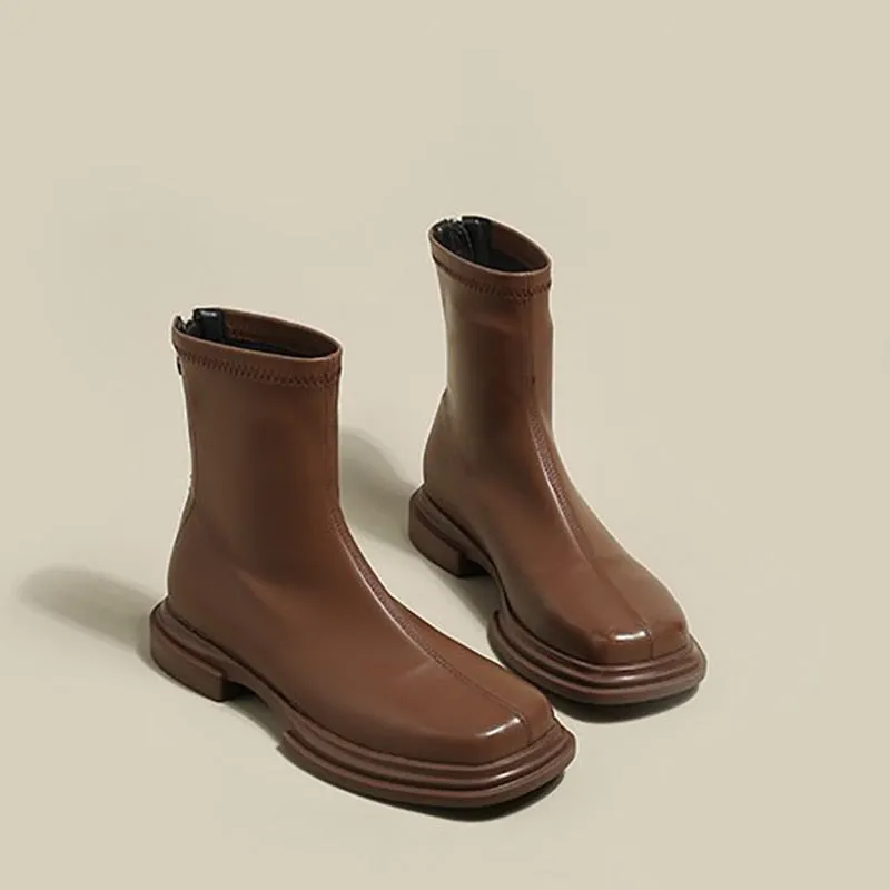 Amozae Winter Chelsea Short Woomen Boots New British Style Thick-Soled Fleece Square Toe Solid Office Ladies Shoes Fashion Females