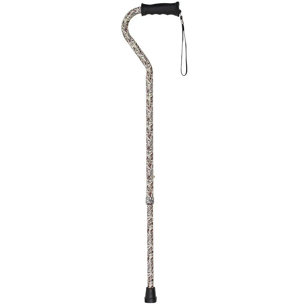Bahama Leaf Adjustable Offset Walking Cane With Comfort Grip w/ SafeTbase
