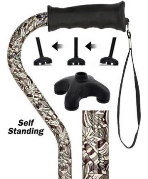 Bahama Leaf Adjustable Offset Walking Cane With Comfort Grip w/ SafeTbase