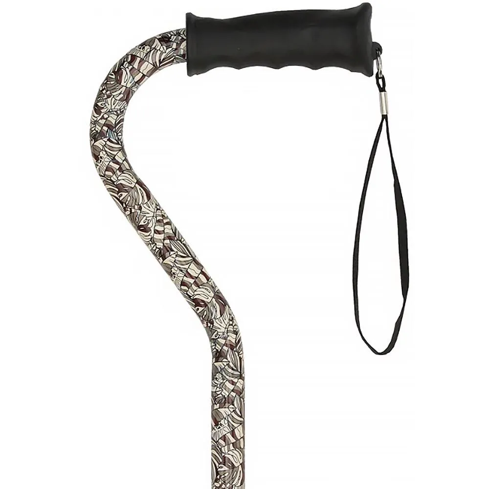 Bahama Leaf Adjustable Offset Walking Cane With Comfort Grip w/ SafeTbase