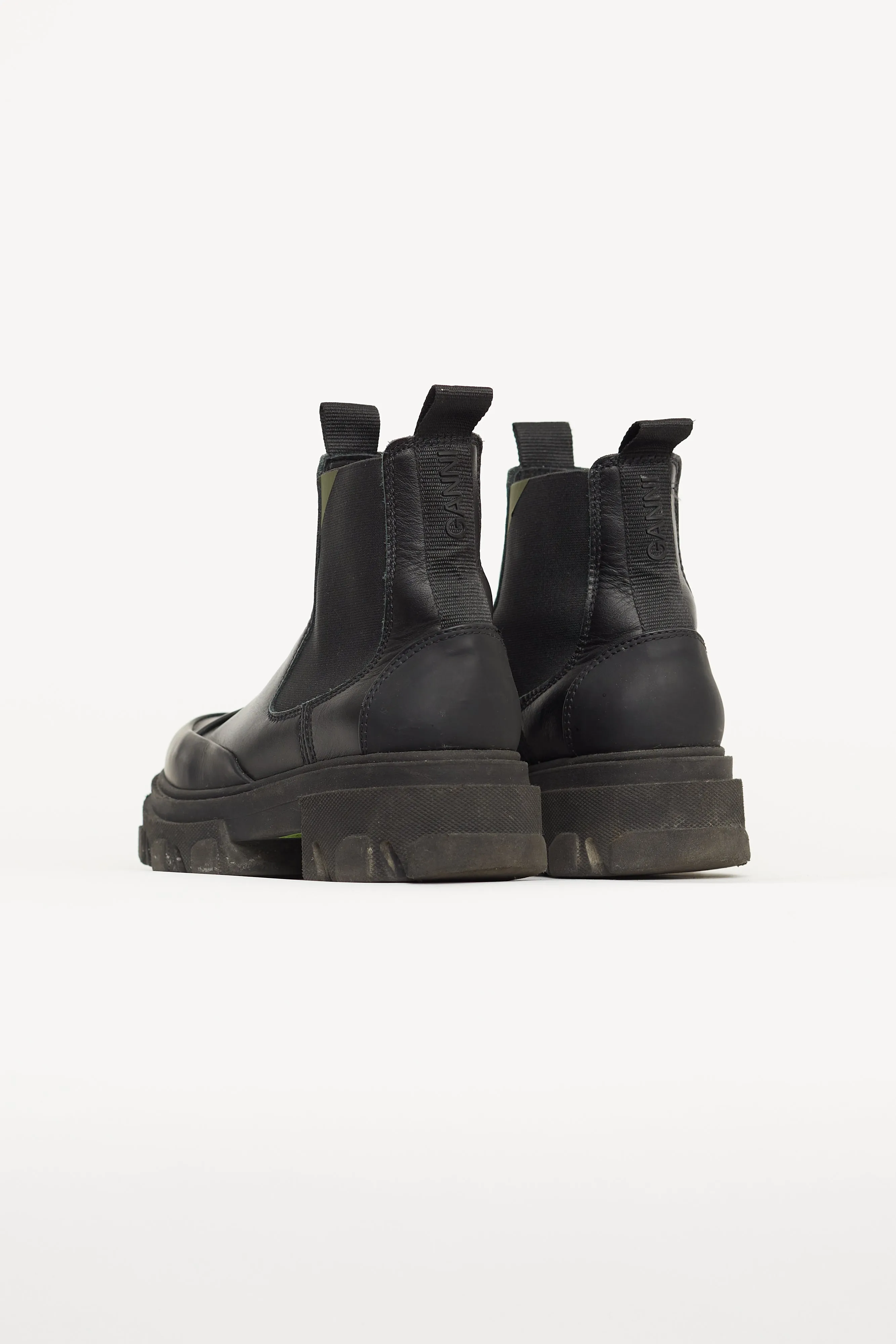 Black Leather Lug Sole Chelsea Boot