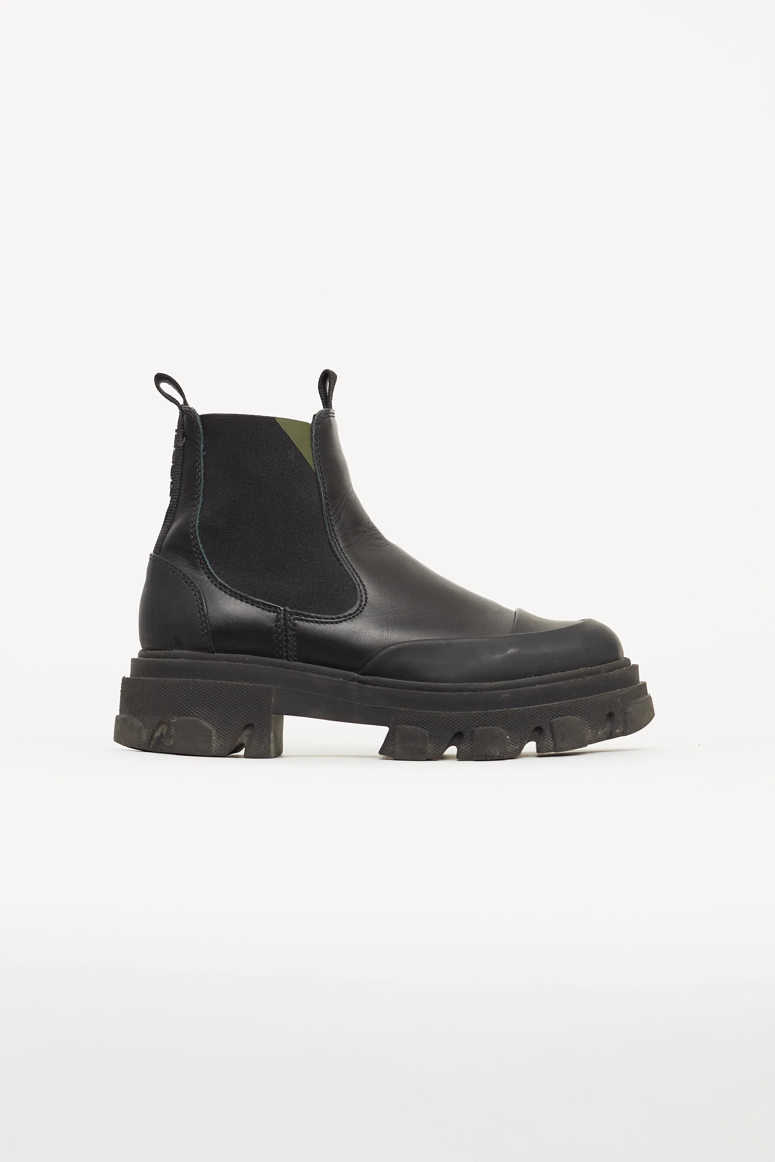 Black Leather Lug Sole Chelsea Boot