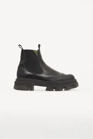 Black Leather Lug Sole Chelsea Boot