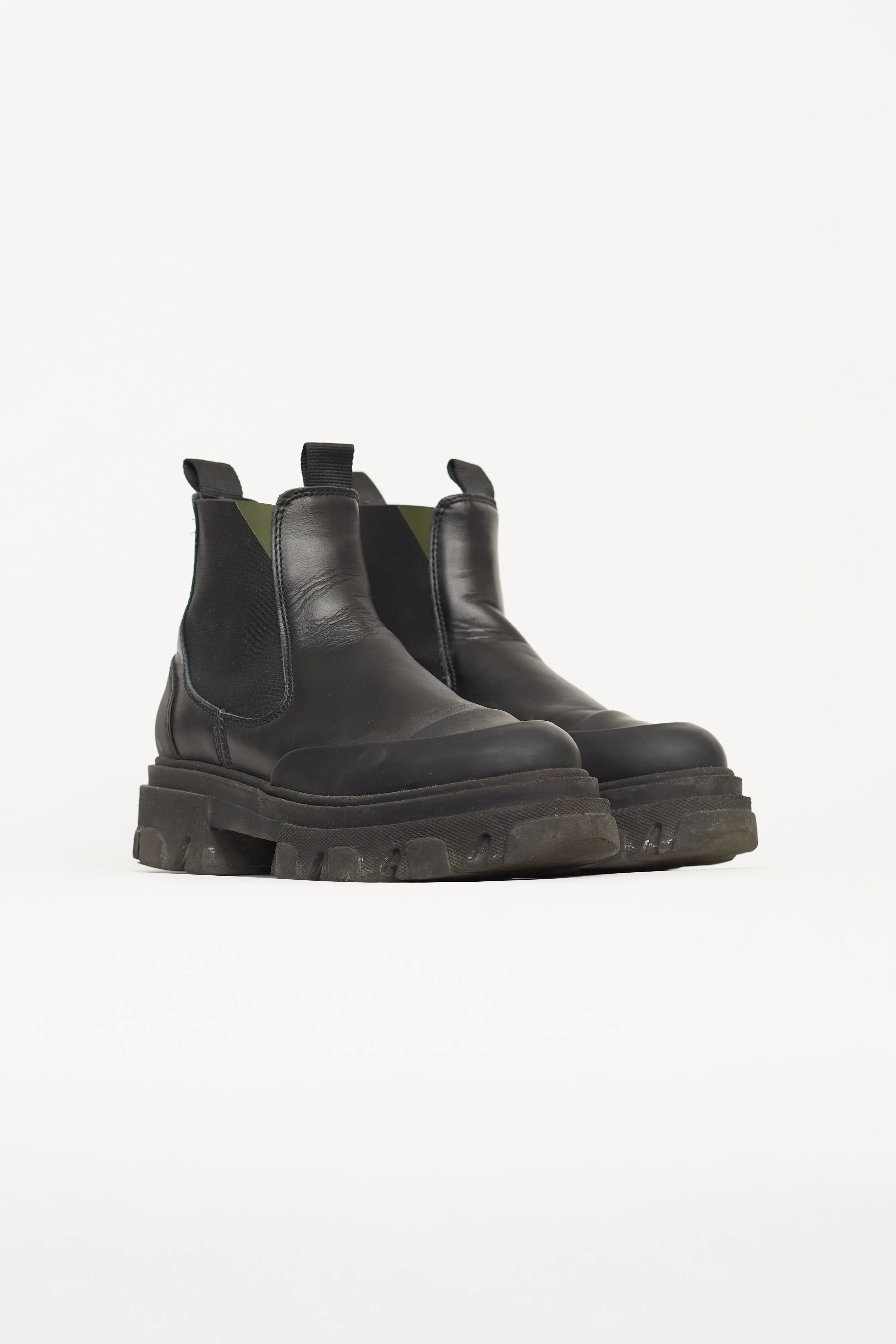 Black Leather Lug Sole Chelsea Boot