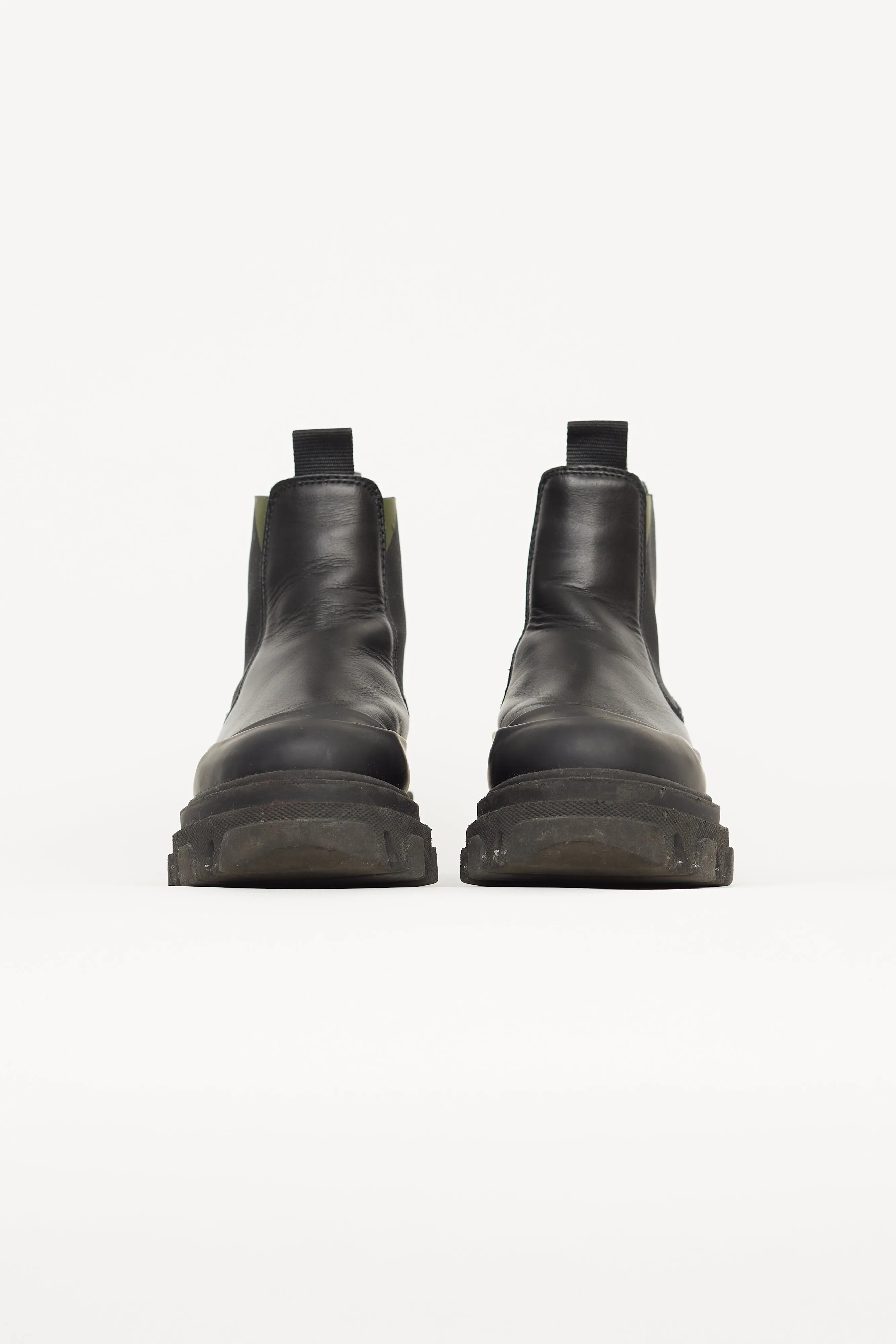 Black Leather Lug Sole Chelsea Boot