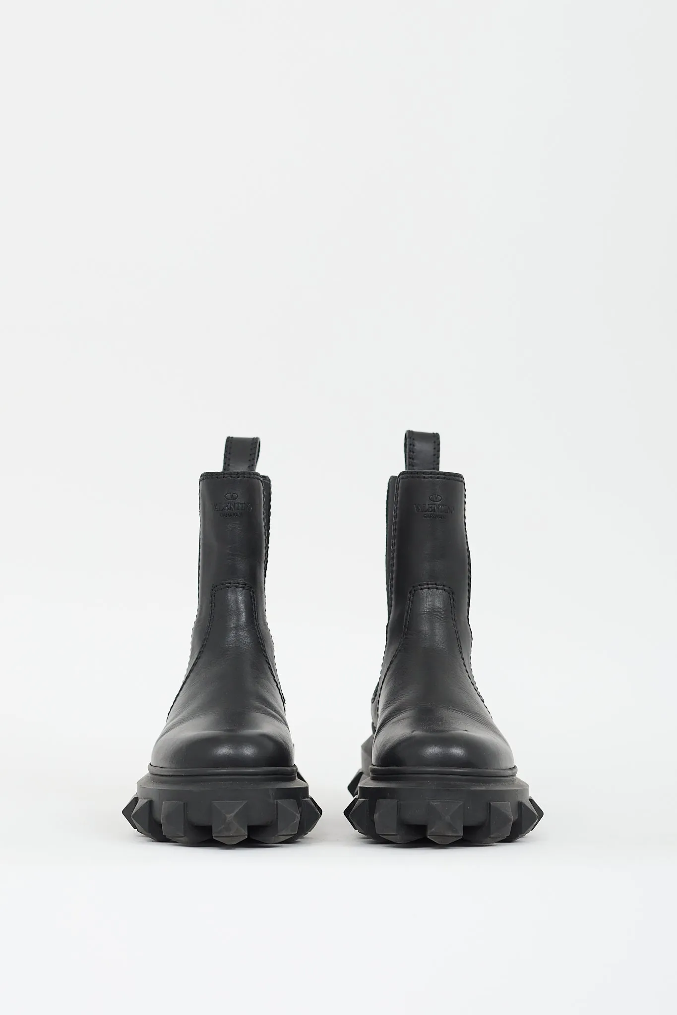 Black Leather Trackstud Beatle Boot