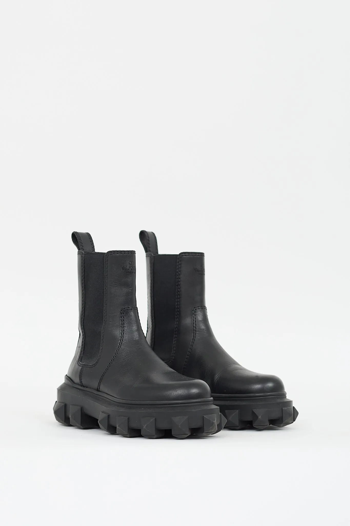 Black Leather Trackstud Beatle Boot