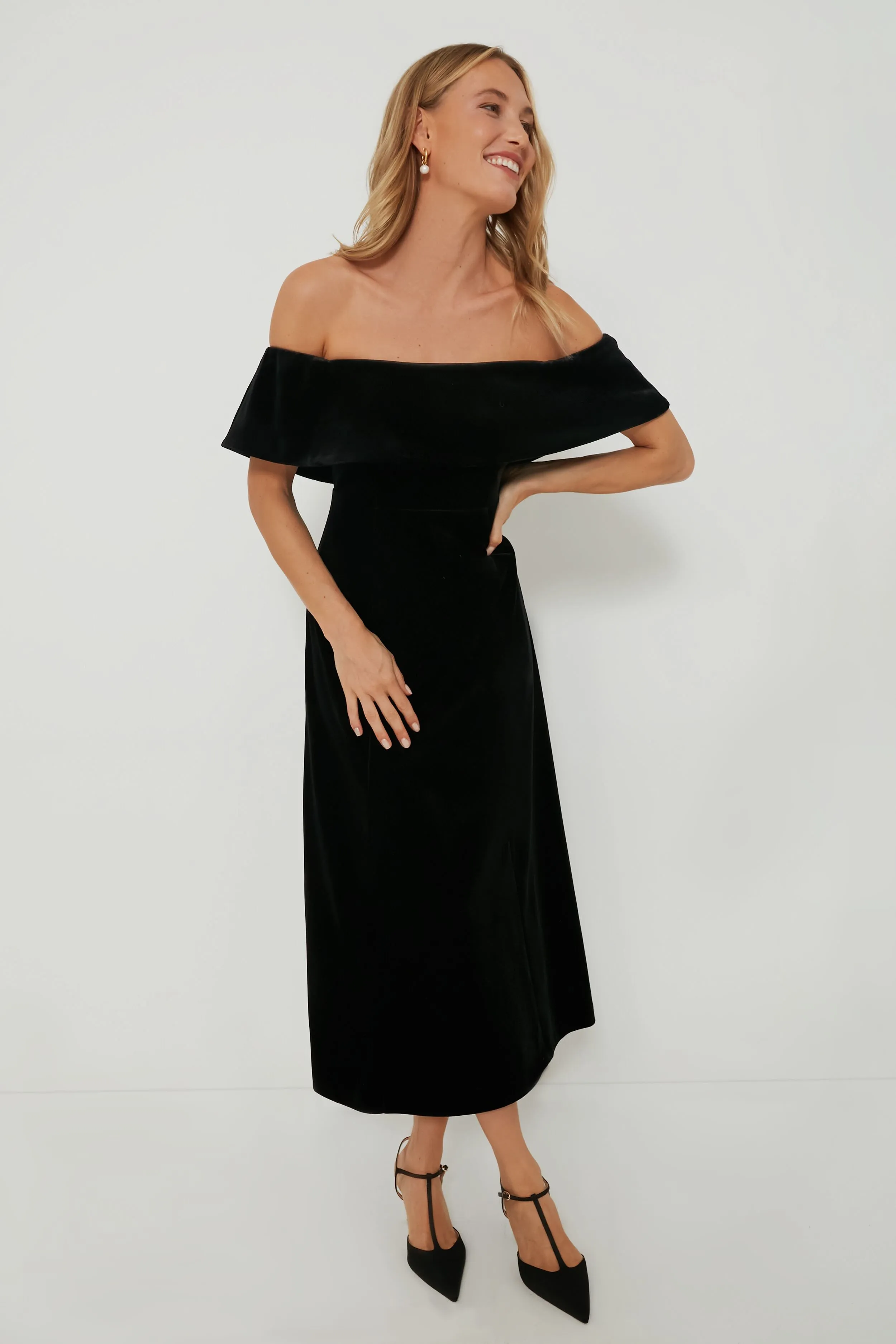 Black Velvet Off The Shoulder Elise Dress