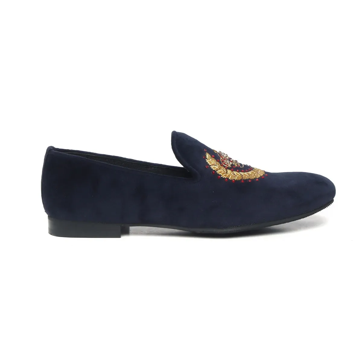 Blue Velvet  Slip-On Shoes with Crown Crest Zardosi With Stem Design By Brune & Bareskin