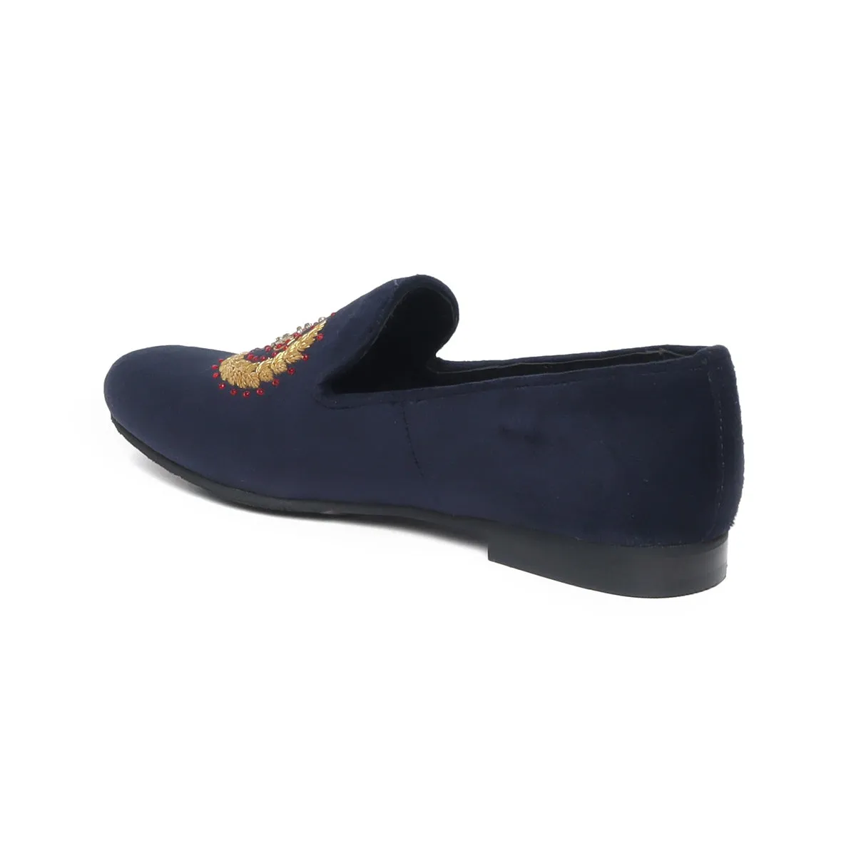Blue Velvet  Slip-On Shoes with Crown Crest Zardosi With Stem Design By Brune & Bareskin