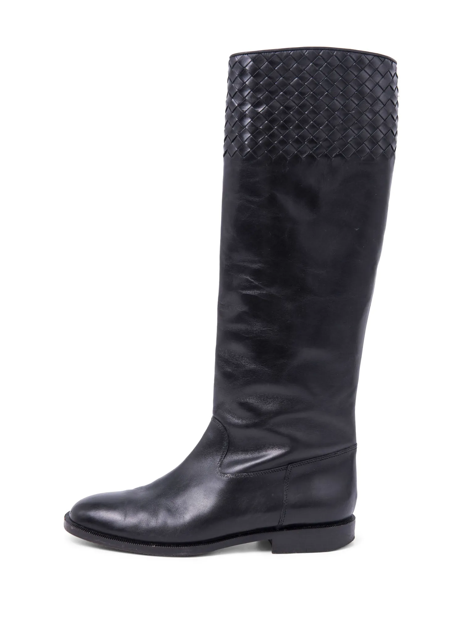 Bottega Veneta Inercciato Leather Riding Boots Black