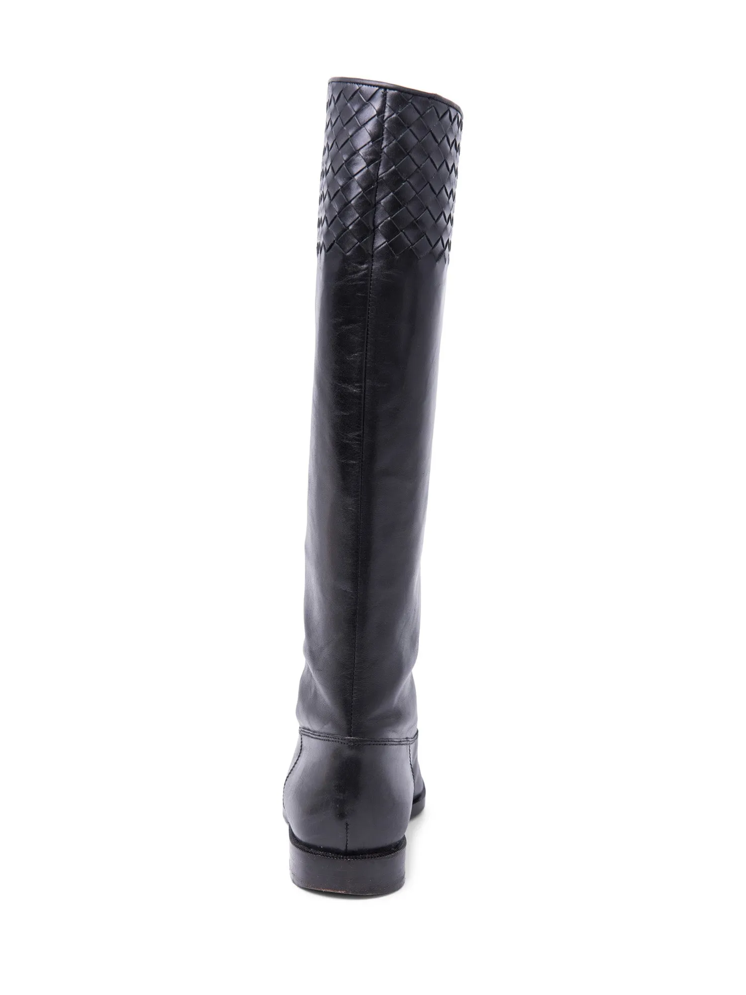 Bottega Veneta Inercciato Leather Riding Boots Black