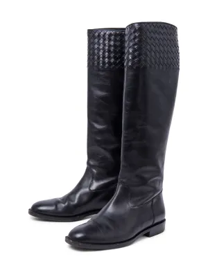 Bottega Veneta Inercciato Leather Riding Boots Black