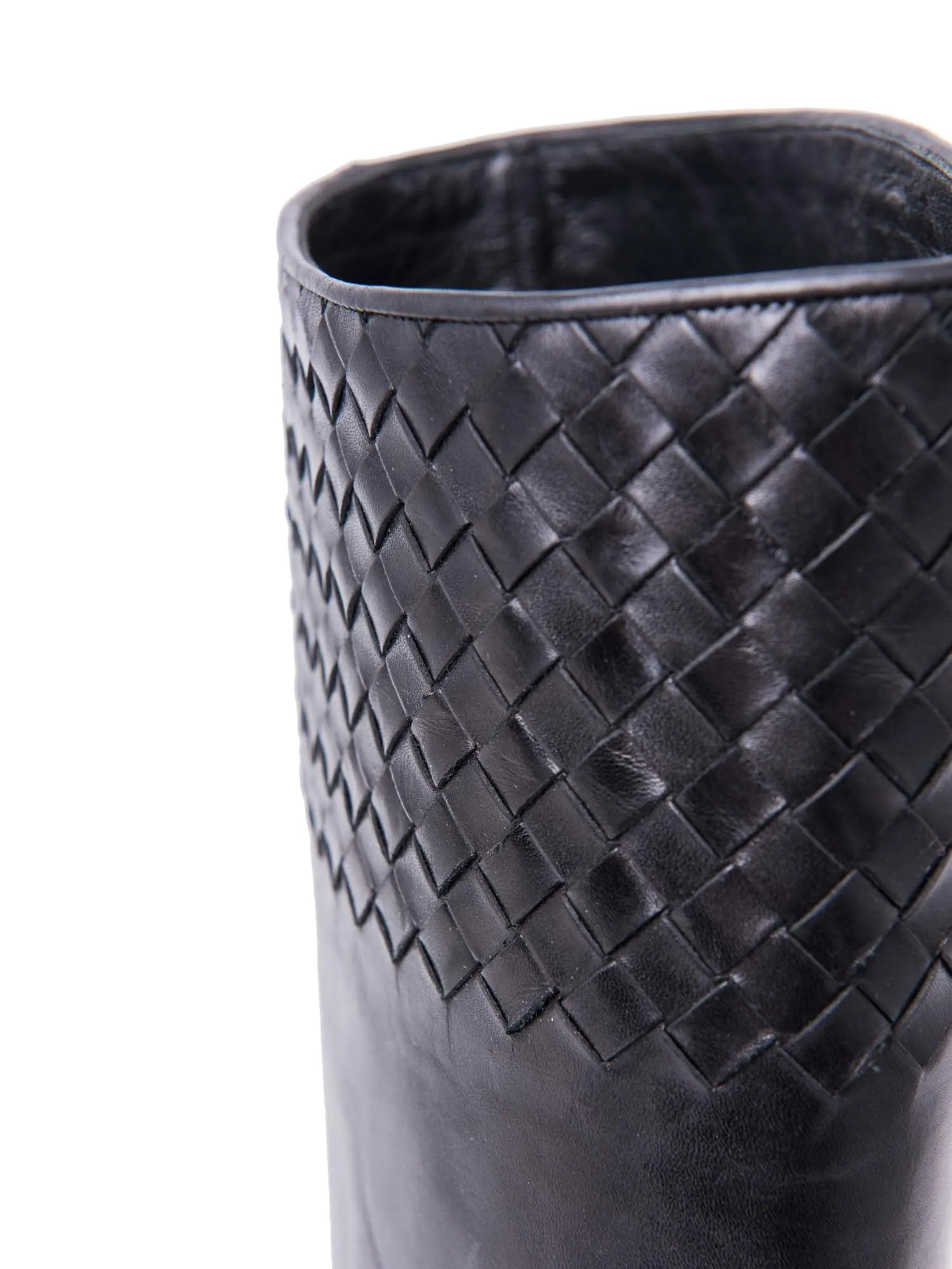 Bottega Veneta Inercciato Leather Riding Boots Black