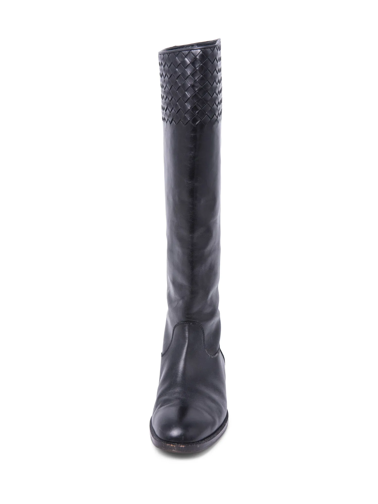Bottega Veneta Inercciato Leather Riding Boots Black
