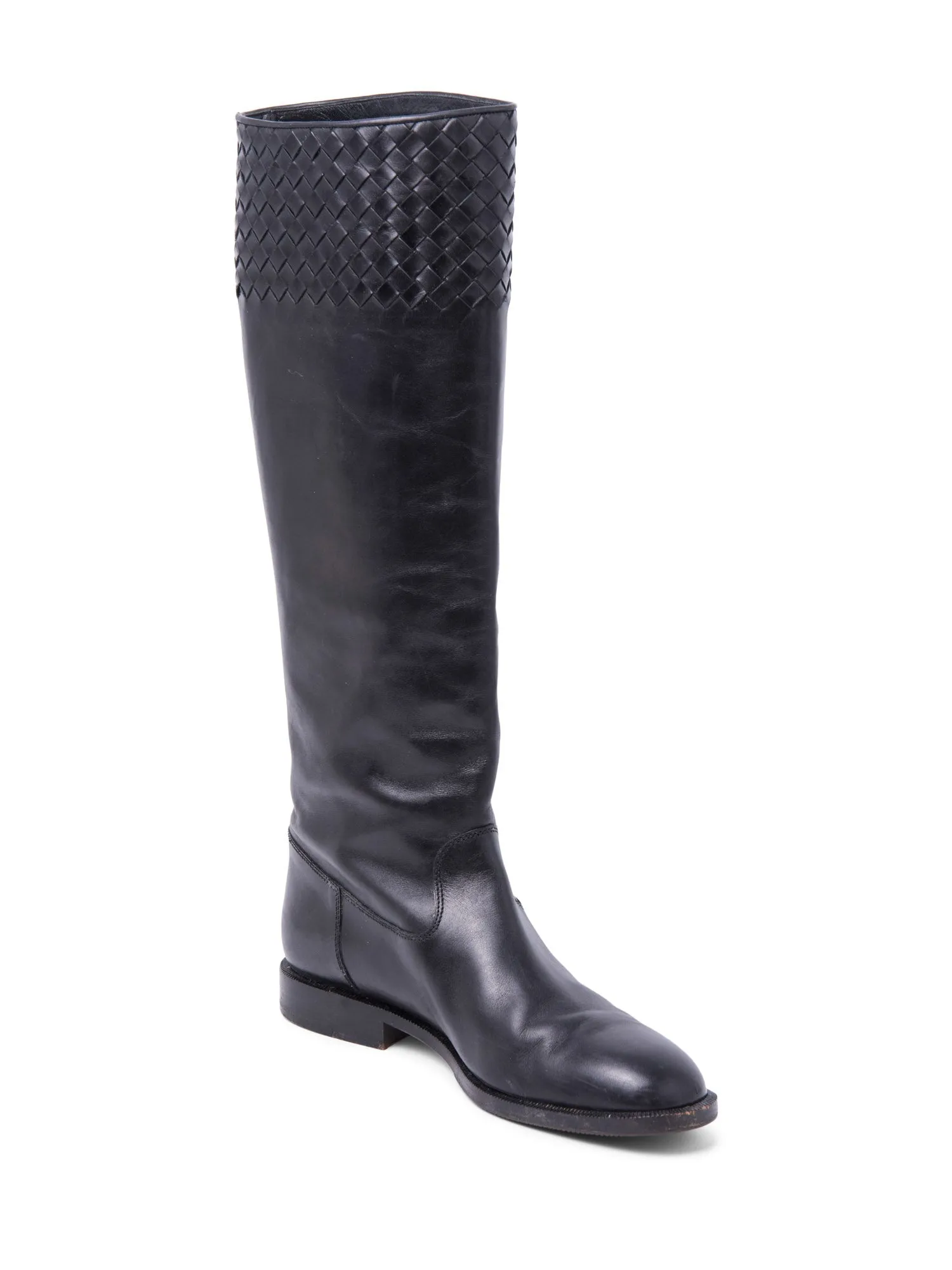 Bottega Veneta Inercciato Leather Riding Boots Black