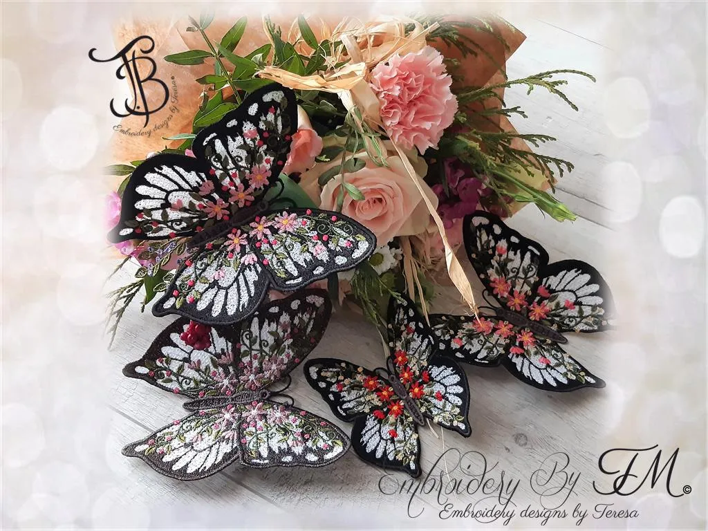 Butterfly with flowers / 5x7 hoop and 4x4 hoop