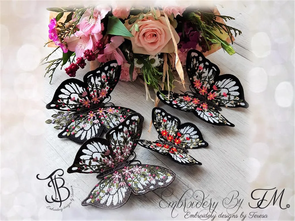Butterfly with flowers / 5x7 hoop and 4x4 hoop