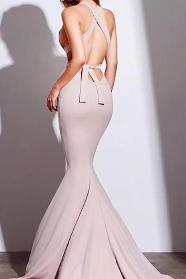 Charming Mermaid Blush Prom Dress Sexy Backless Prom Dress PG374
